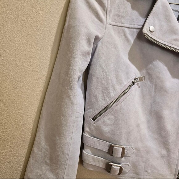 ALL SAINTS Sky Blue Suede Moto Jacket NWOT Sz 2 - Picture 8 of 16